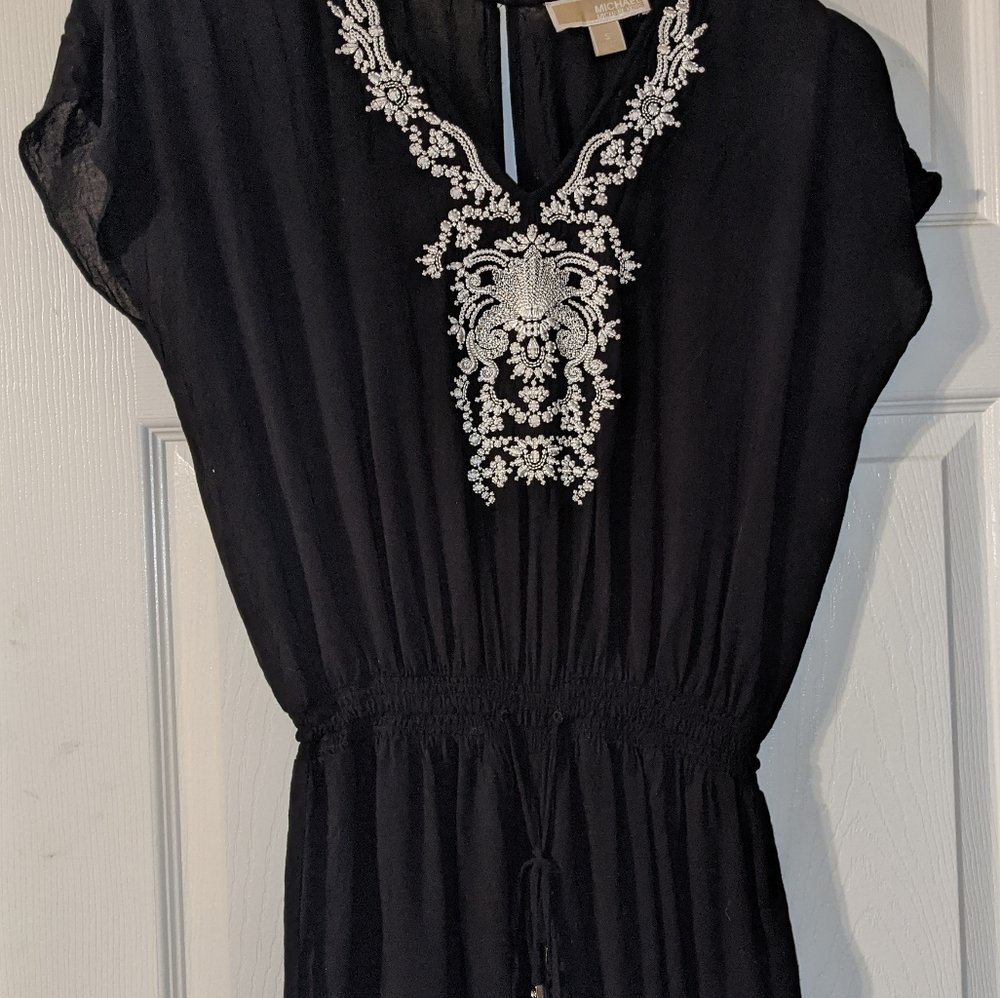 Black White Embroidered Beachy Romper